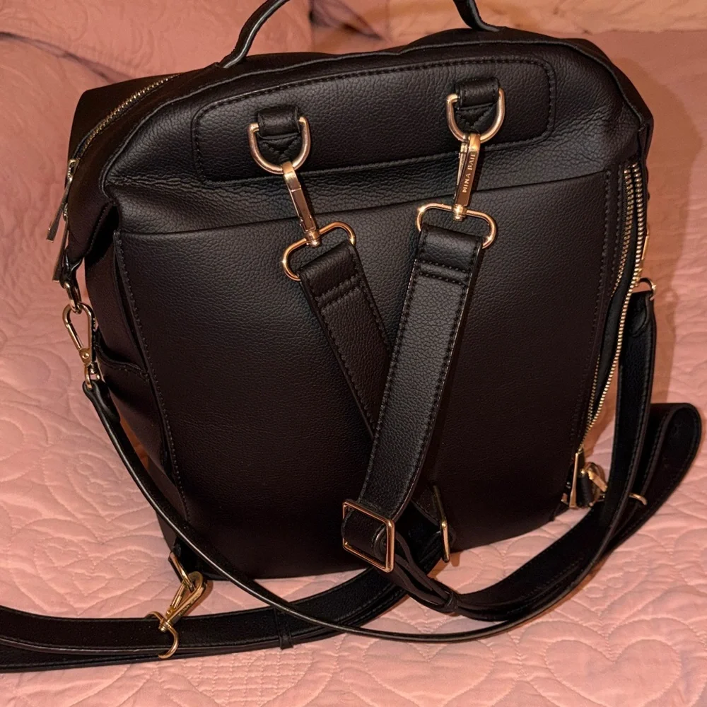 Mina Baie Black Leather Baby Backpack
